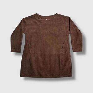 Brown 100% cotton corduroy long sleeve mini shift dress XXL Retro Mod Cozy